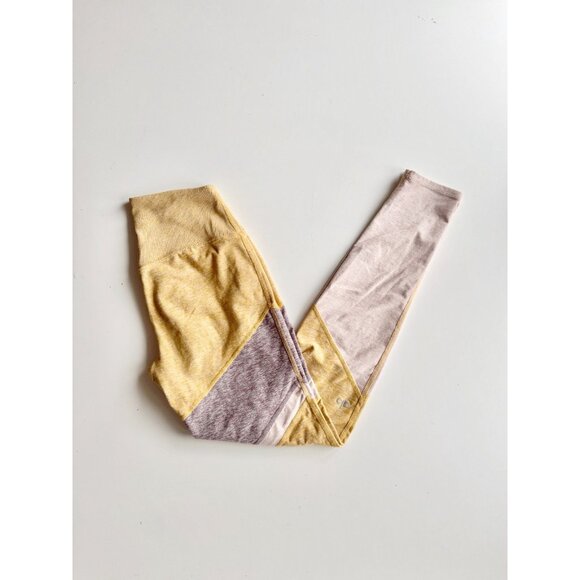 ALO YOGA Sheila Alosoft Yellow Grey Colorblock High Rise Ankle Leggings, Size S - Picture 3 of 12